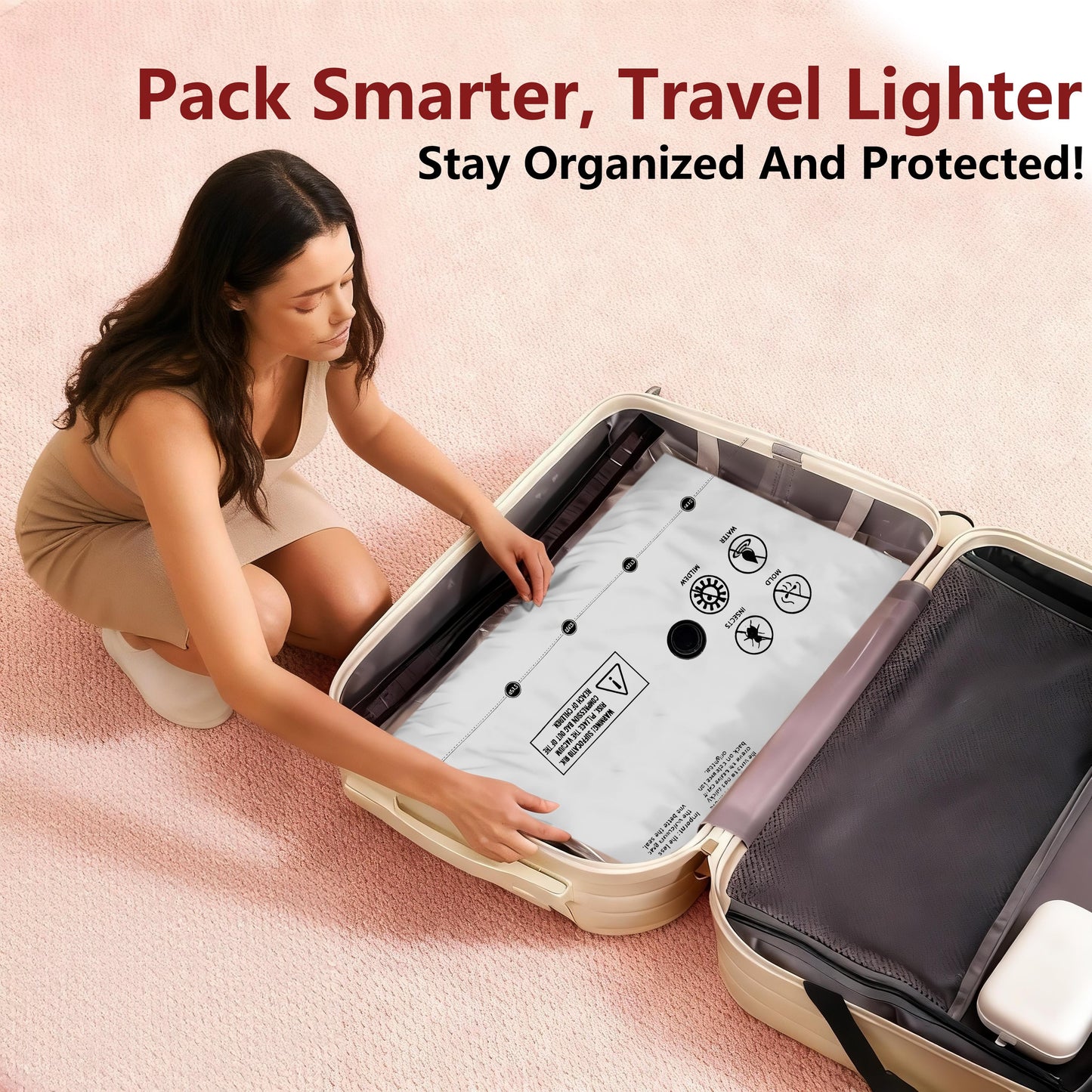 Space Saving Vacuum Compression Bags 15-Pack, 3 Sizes with Cordless USB Rechargeable Pump, Waterproof Reusable Bags for Travel & Clothing